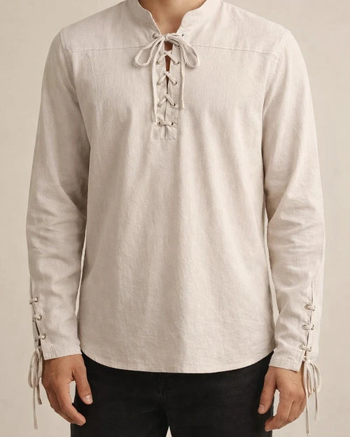 Men's New Cotton Hemp Henley Shirt Long-sleeved Casual Stand-up Collar Shirt | JRSEE:c3b7bfc1-7afa-4017-910a-b4df9f067b2d
