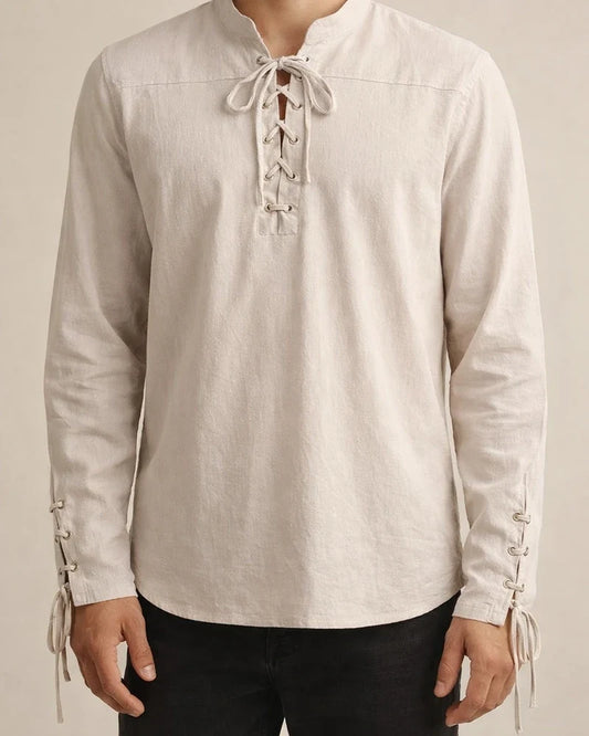 Men's New Cotton Hemp Henley Shirt Long-sleeved Casual Stand-up Collar Shirt | JRSEE:c3b7bfc1-7afa-4017-910a-b4df9f067b2d