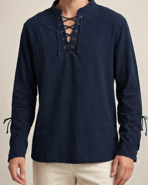 Men's New Cotton Hemp Henley Shirt Long-sleeved Casual Stand-up Collar Shirt | JRSEE:3d2e05f1-40a0-4126-950c-e62ab09b21dc