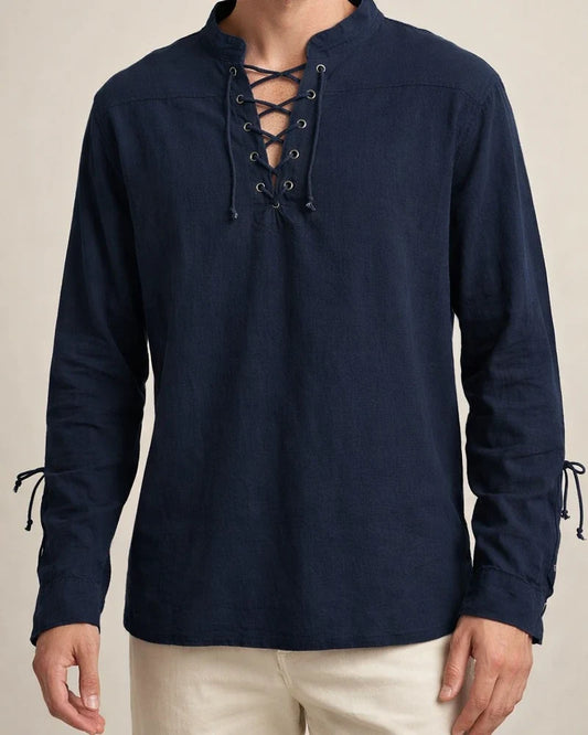 Men's New Cotton Hemp Henley Shirt Long-sleeved Casual Stand-up Collar Shirt | JRSEE:3d2e05f1-40a0-4126-950c-e62ab09b21dc