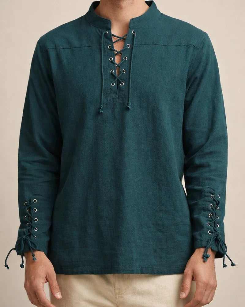 Men's New Cotton Hemp Henley Shirt Long-sleeved Casual Stand-up Collar Shirt | JRSEE:15662eca-25e6-4d35-8d83-2e33a717e185