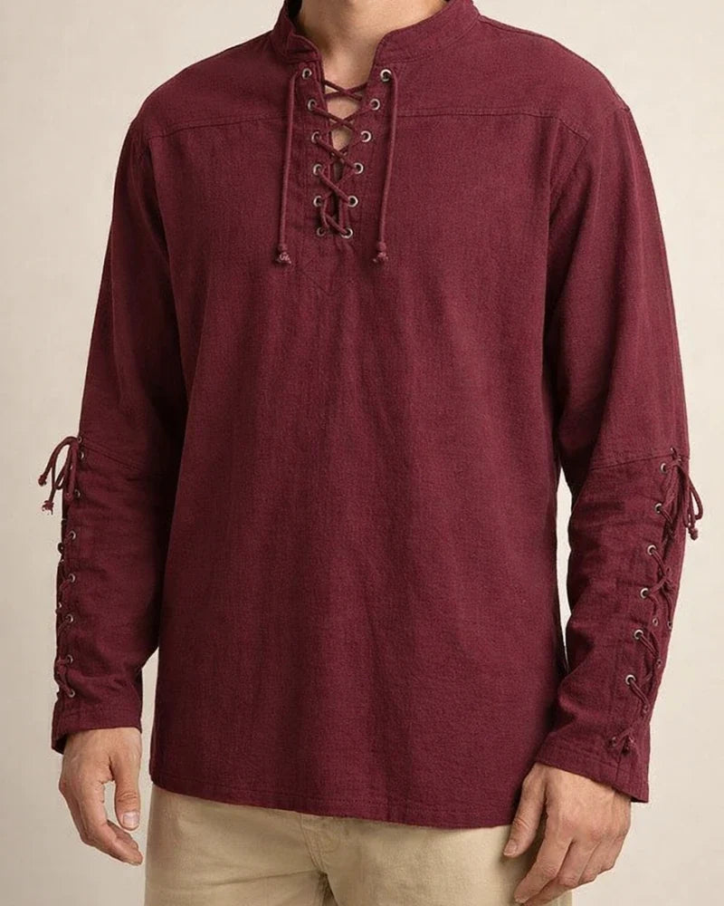 Men's New Cotton Hemp Henley Shirt Long-sleeved Casual Stand-up Collar Shirt | JRSEE:eb01384b-96c6-4c0a-8f90-7cbd7845ac68
