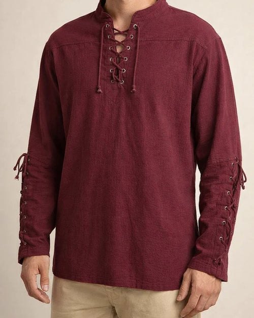 Men's New Cotton Hemp Henley Shirt Long-sleeved Casual Stand-up Collar Shirt | JRSEE:eb01384b-96c6-4c0a-8f90-7cbd7845ac68