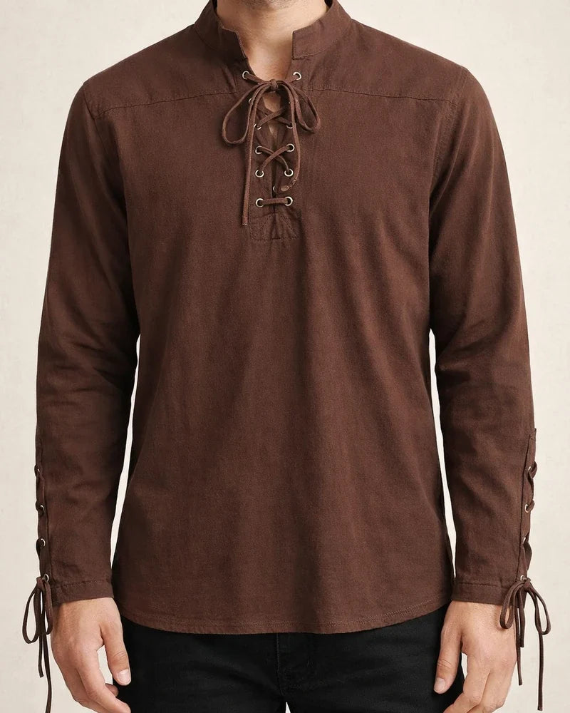 Men's New Cotton Hemp Henley Shirt Long-sleeved Casual Stand-up Collar Shirt | JRSEE:dbdb0a6f-f8db-4a4e-abd8-449331084392