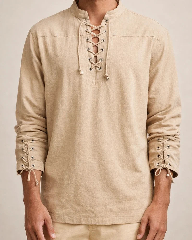 Men's New Cotton Hemp Henley Shirt Long-sleeved Casual Stand-up Collar Shirt | JRSEE:92fb763f-6b63-4f6e-9a0d-75109ed08662