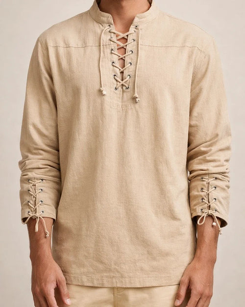 Men's New Cotton Hemp Henley Shirt Long-sleeved Casual Stand-up Collar Shirt | JRSEE:92fb763f-6b63-4f6e-9a0d-75109ed08662