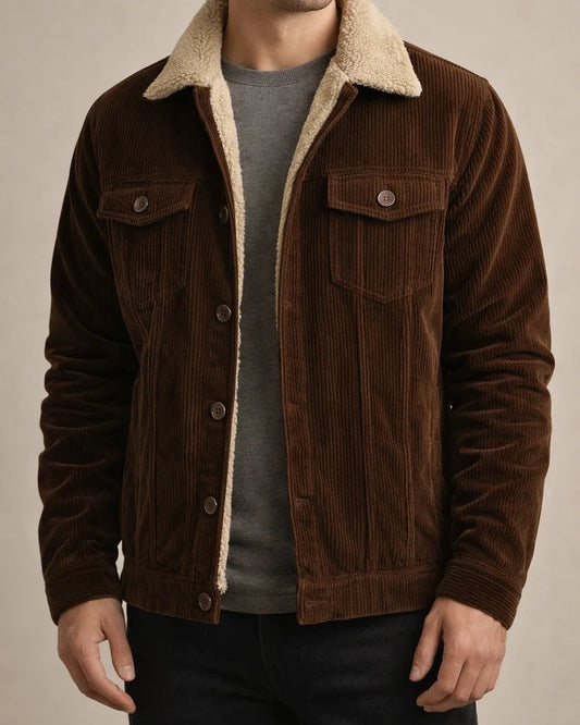 Men’s New Fall/Winter Long-Sleeve Notched-Collar Fleece-Lined Corduroy Jacket | JRSEE:7bd45a4c-7711-4d49-a590-10098ee375c1