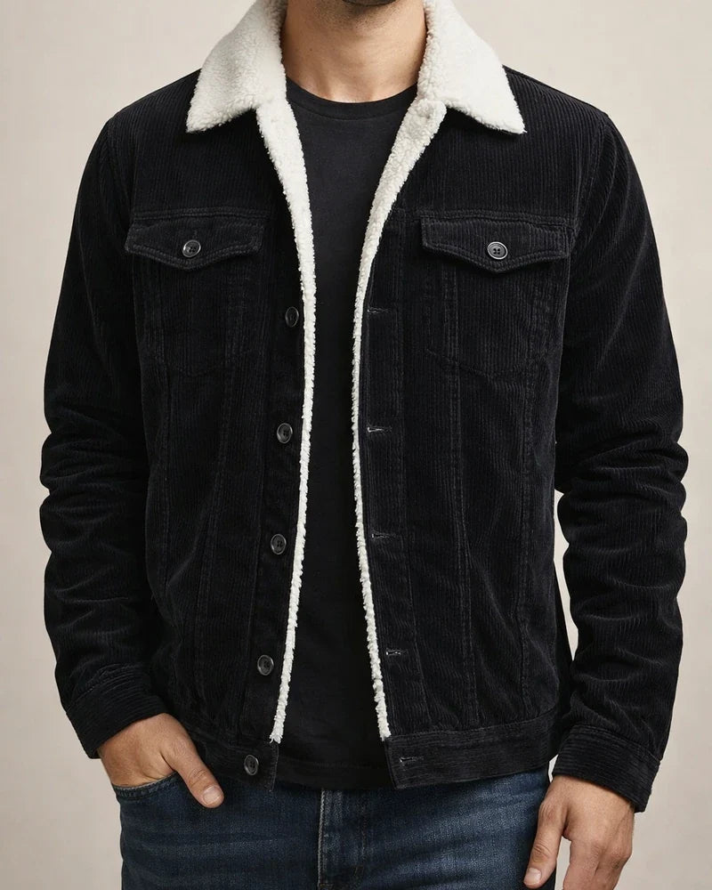 Men’s New Fall/Winter Long-Sleeve Notched-Collar Fleece-Lined Corduroy Jacket | JRSEE:39455265-fd5f-4511-af65-94522c8e524c