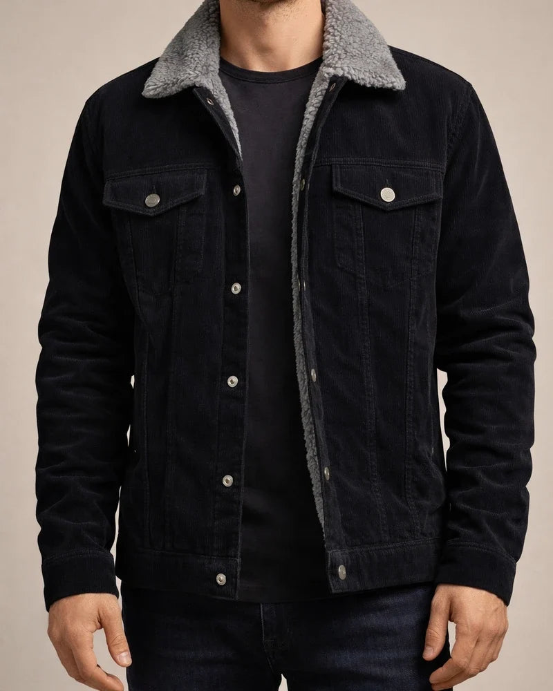 Men’s New Fall/Winter Long-Sleeve Notched-Collar Fleece-Lined Corduroy Jacket | JRSEE:75ed126a-fef3-4894-a34c-53f73b05590d