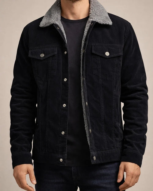Men’s New Fall/Winter Long-Sleeve Notched-Collar Fleece-Lined Corduroy Jacket | JRSEE:75ed126a-fef3-4894-a34c-53f73b05590d