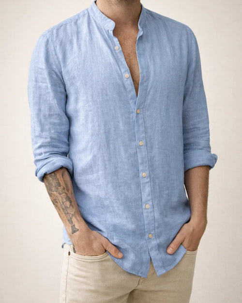 Men's New Linen Cardigan Solid Colour Casual Stand-up Collar Long-sleeved Shirt Plus Size Shirt | JRSEE:bee3975c-ca72-42e7-bc15-092d89c36814