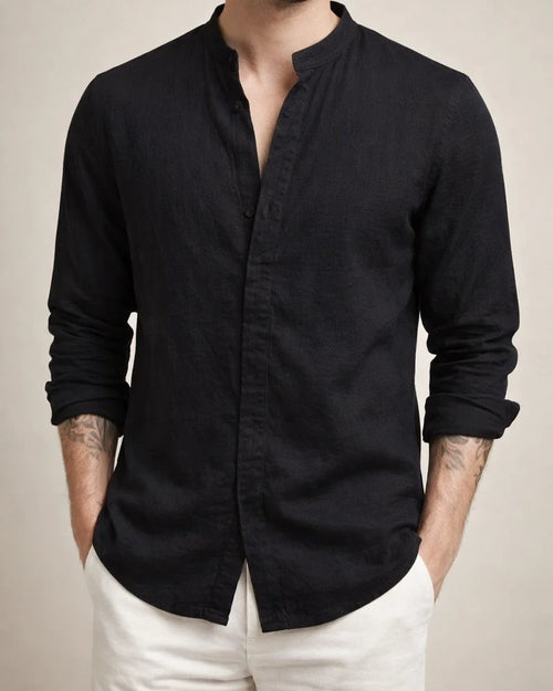 Men's New Linen Cardigan Solid Colour Casual Stand-up Collar Long-sleeved Shirt Plus Size Shirt | JRSEE:32b12626-406c-4910-9dc5-580c951fb7dc