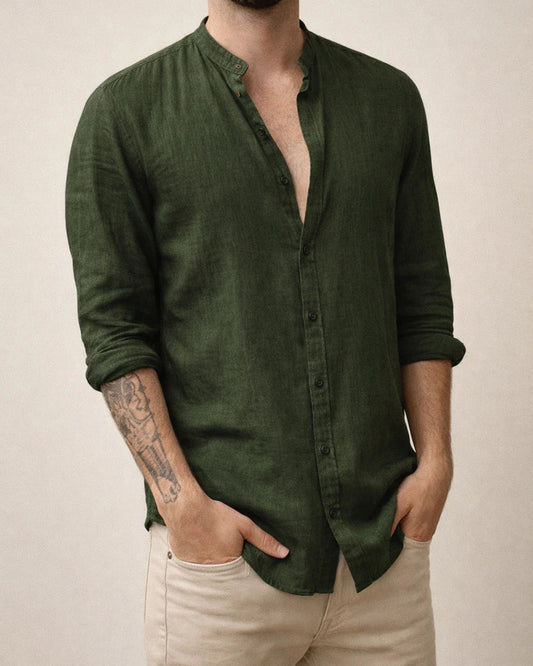 Men's New Linen Cardigan Solid Colour Casual Stand-up Collar Long-sleeved Shirt Plus Size Shirt | JRSEE:ccaaef43-9091-453f-bc01-2b95d76e0d86