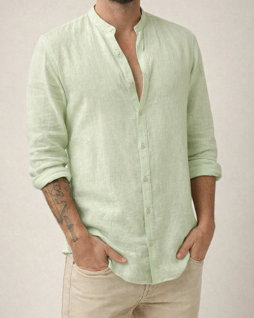 Men's New Linen Cardigan Solid Colour Casual Stand-up Collar Long-sleeved Shirt Plus Size Shirt | JRSEE:a2636966-2f45-40ba-afad-a520c118c713