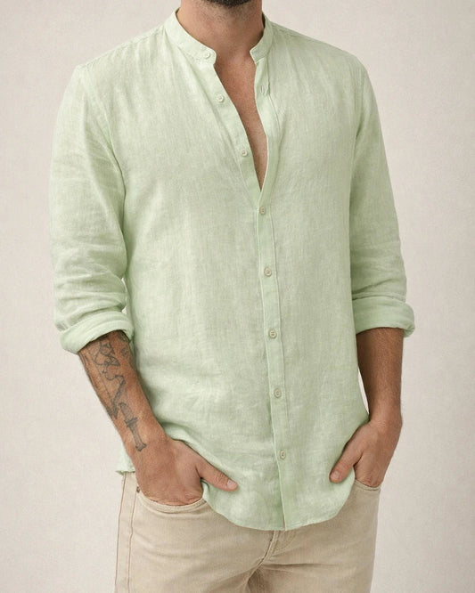 Men's New Linen Cardigan Solid Colour Casual Stand-up Collar Long-sleeved Shirt Plus Size Shirt | JRSEE:a2636966-2f45-40ba-afad-a520c118c713