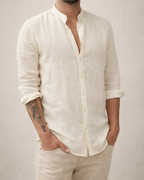 Men's New Linen Cardigan Solid Colour Casual Stand-up Collar Long-sleeved Shirt Plus Size Shirt | JRSEE:4b60f51a-85af-4dd9-b105-59273bcb49b4