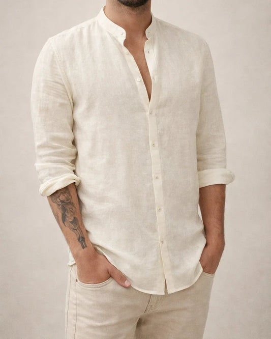 Men's New Linen Cardigan Solid Colour Casual Stand-up Collar Long-sleeved Shirt Plus Size Shirt | JRSEE:4b60f51a-85af-4dd9-b105-59273bcb49b4