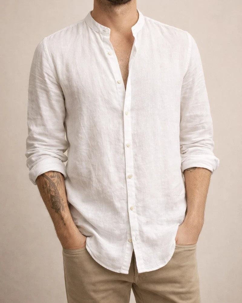 Men's New Linen Cardigan Solid Colour Casual Stand-up Collar Long-sleeved Shirt Plus Size Shirt | JRSEE:b9846c87-9d90-444b-9d47-2191049902d4