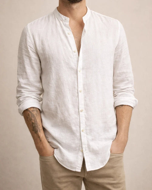 Men's New Linen Cardigan Solid Colour Casual Stand-up Collar Long-sleeved Shirt Plus Size Shirt | JRSEE:b9846c87-9d90-444b-9d47-2191049902d4