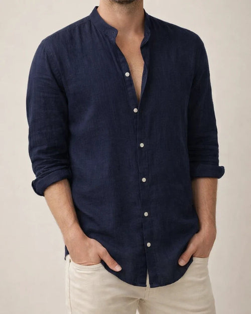 Men's New Linen Cardigan Solid Colour Casual Stand-up Collar Long-sleeved Shirt Plus Size Shirt | JRSEE:2720e506-334e-4597-b0fd-0e82e4dd5950