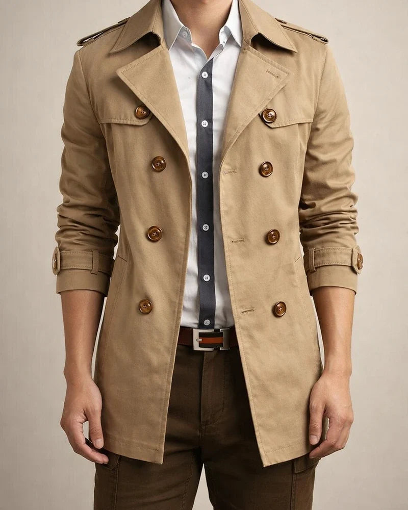 Men's New Mid-Length Trench Coat Solid Color Double-breasted Trench Coat | JRSEE:f4816694-835a-4d69-b79a-7aee1e0ae109