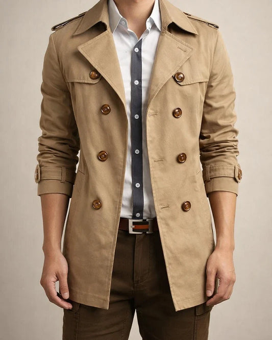 Men's New Mid-Length Trench Coat Solid Color Double-breasted Trench Coat | JRSEE:f4816694-835a-4d69-b79a-7aee1e0ae109