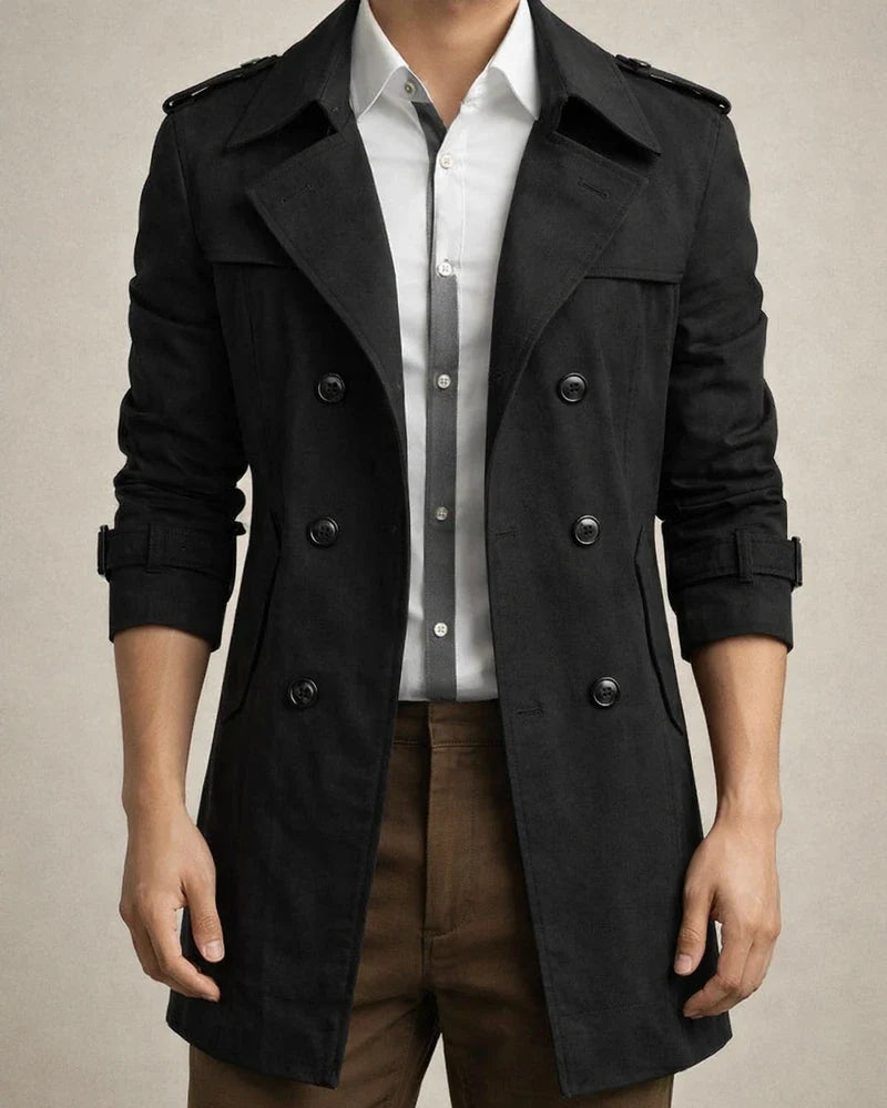 Men's New Mid-Length Trench Coat Solid Color Double-breasted Trench Coat | JRSEE:f408cdca-0163-47d4-b971-69c47813892f