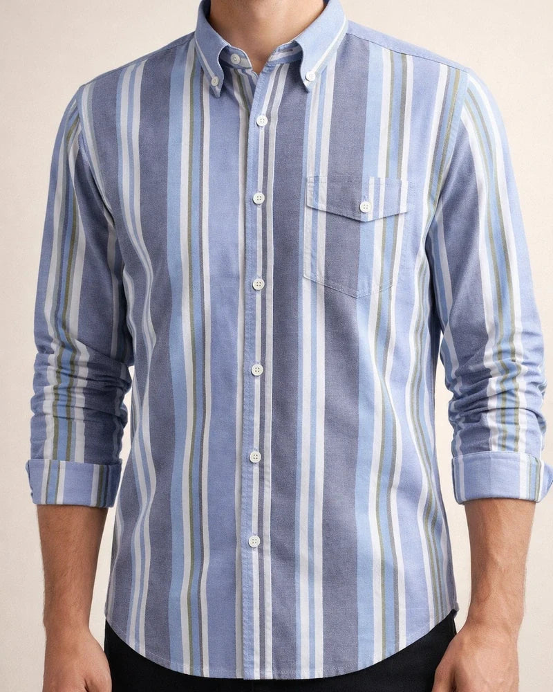 Men's New Striped Shirt Cotton Oxford Spinning Wrinkle Casual Color Striped Cardigan Shirt | JRSEE:f91192b1-5b74-437c-9fe5-0f0646b55279