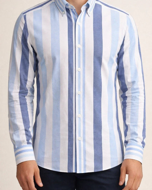 Men's New Striped Shirt Cotton Oxford Spinning Wrinkle Casual Color Striped Cardigan Shirt | JRSEE:caa8cc66-719c-46e2-8af3-562e23219c2c