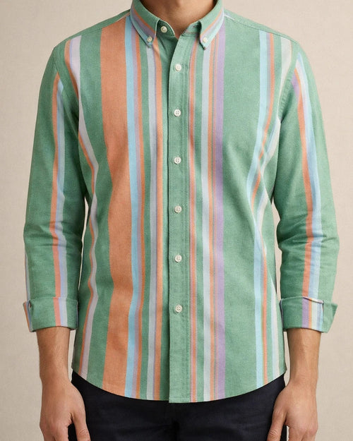 Men's New Striped Shirt Cotton Oxford Spinning Wrinkle Casual Color Striped Cardigan Shirt | JRSEE:b3071f40-c36c-48eb-9981-bbedcb9b87ce