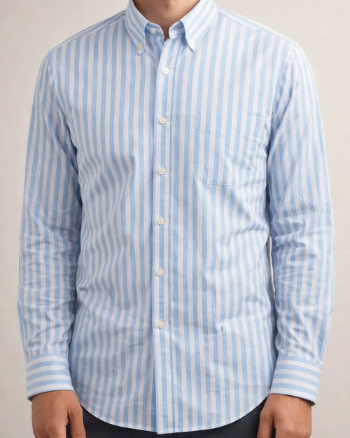 Men's New Striped Shirt Cotton Oxford Textile Wrinkle Casual Striped Long-sleeved Shirt | JRSEE:ae25999c-de49-44ed-bf8d-ef0026fde55c