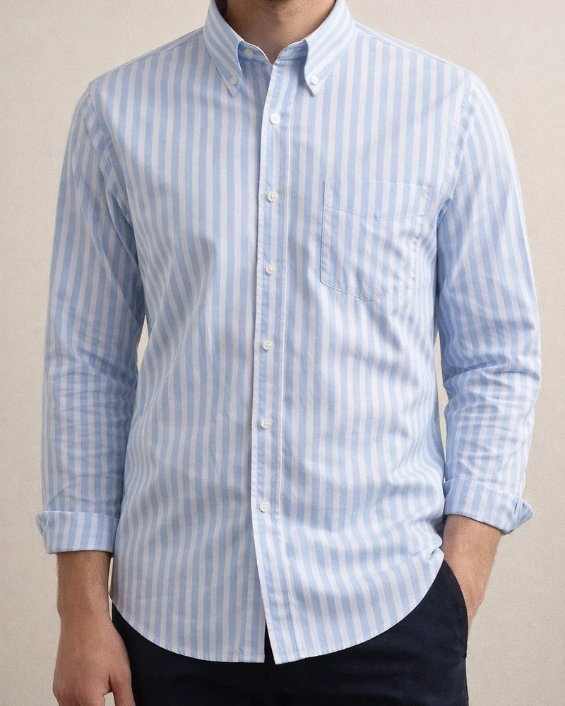 Men's New Striped Shirt Cotton Oxford Textile Wrinkle Casual Striped Long-sleeved Shirt | JRSEE:ccb39365-62b7-4dd9-b7c0-0f12cbec1b60