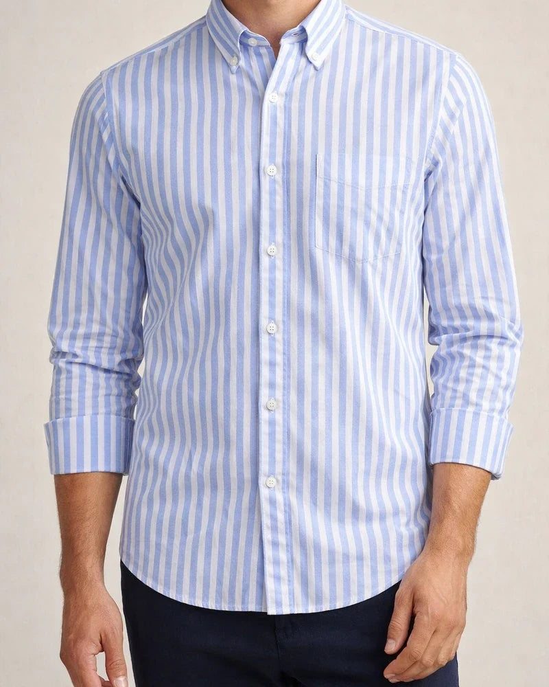 Men's New Striped Shirt Cotton Oxford Textile Wrinkle Casual Striped Long-sleeved Shirt | JRSEE:4c61d4ea-036e-47db-8b97-06a3b1a0506d