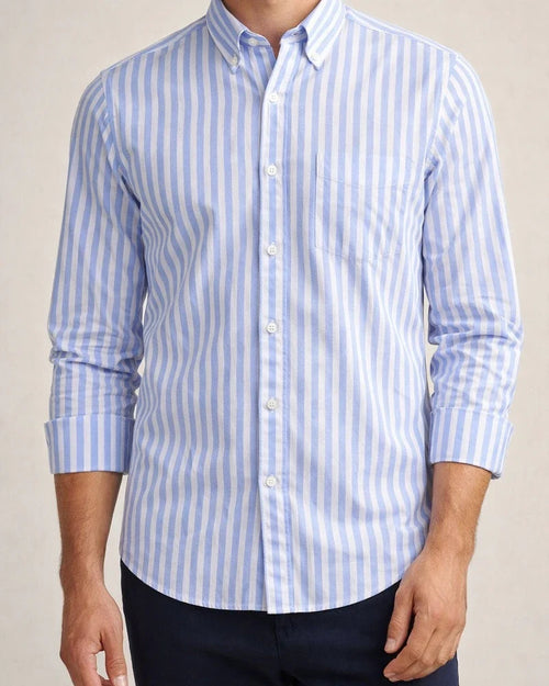 Men's New Striped Shirt Cotton Oxford Textile Wrinkle Casual Striped Long-sleeved Shirt | JRSEE:4c61d4ea-036e-47db-8b97-06a3b1a0506d