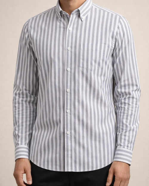 Men's New Striped Shirt Cotton Oxford Textile Wrinkle Casual Striped Long-sleeved Shirt | JRSEE:90435ba8-4c24-44f7-b568-706d09136de4
