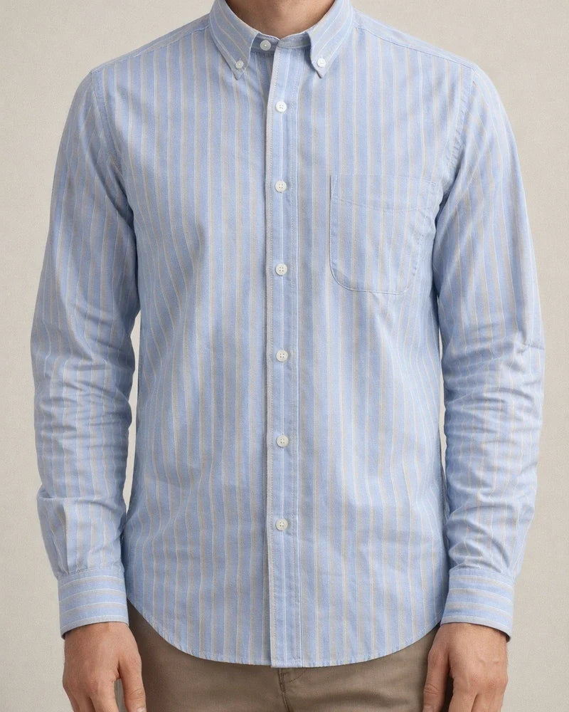 Men's New Striped Shirt Cotton Oxford Textile Wrinkle Casual Striped Long-sleeved Shirt | JRSEE:13b140ea-90d4-4f1f-ab4f-93be5b6aad80