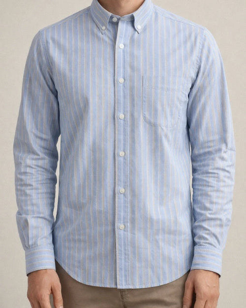 Men's New Striped Shirt Cotton Oxford Textile Wrinkle Casual Striped Long-sleeved Shirt | JRSEE:13b140ea-90d4-4f1f-ab4f-93be5b6aad80