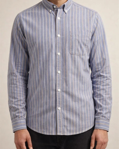 Men's New Striped Shirt Cotton Oxford Textile Wrinkle Casual Striped Long-sleeved Shirt | JRSEE:12386831-c01c-40dd-a6e0-1233fe2244c6