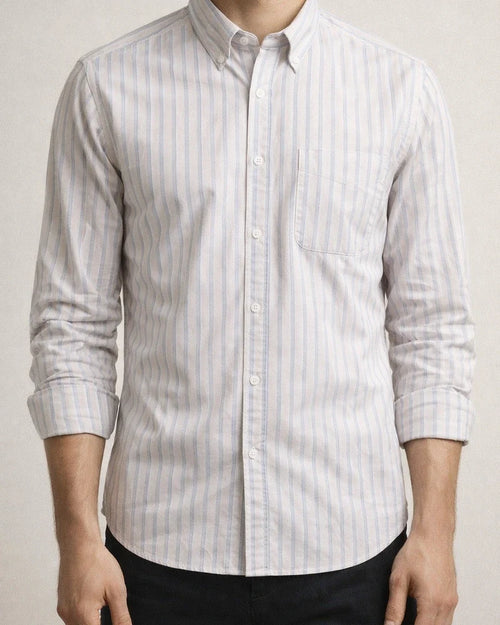 Men's New Striped Shirt Cotton Oxford Textile Wrinkle Casual Striped Long-sleeved Shirt | JRSEE:9146f988-8663-46ee-b447-fc7bdc4adb85