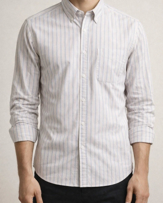 Men's New Striped Shirt Cotton Oxford Textile Wrinkle Casual Striped Long-sleeved Shirt | JRSEE:9146f988-8663-46ee-b447-fc7bdc4adb85