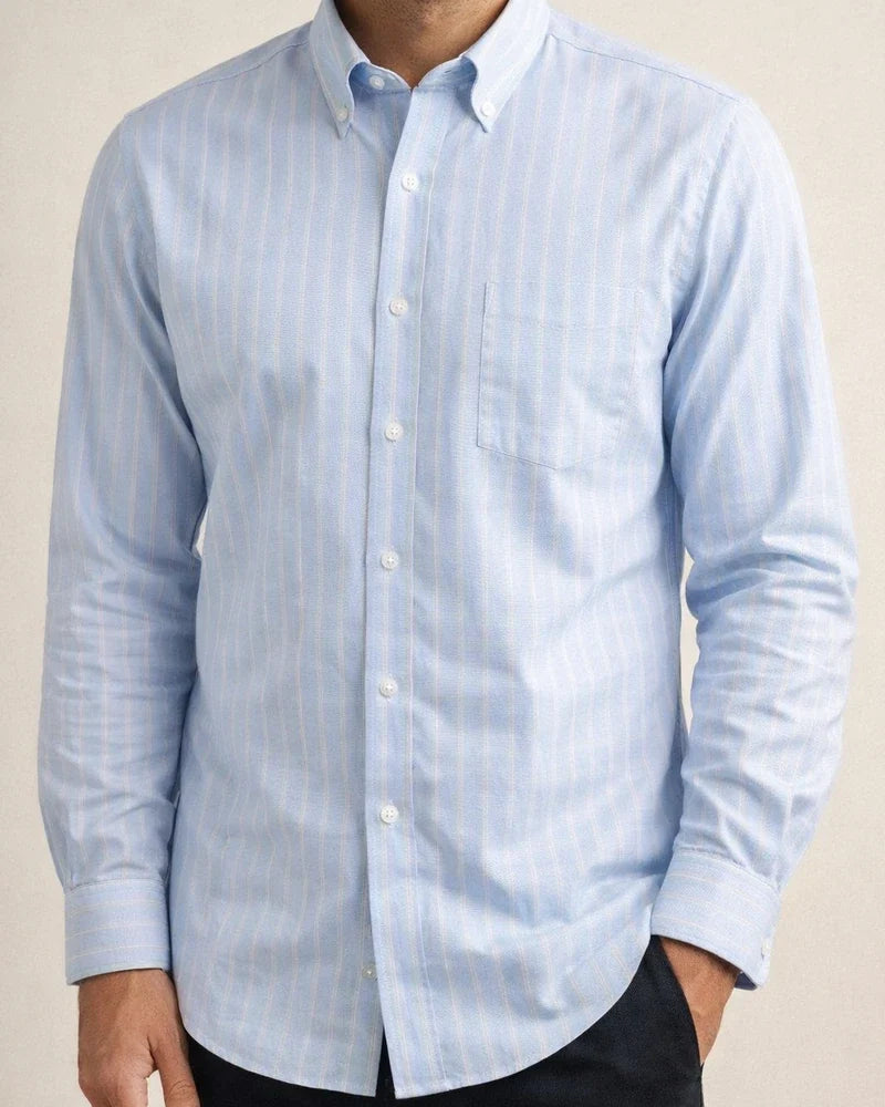 Men's New Striped Shirt Cotton Oxford Textile Wrinkle Casual Striped Long-sleeved Shirt | JRSEE:27cbcf38-44fb-4306-8f66-3375b7775ef3