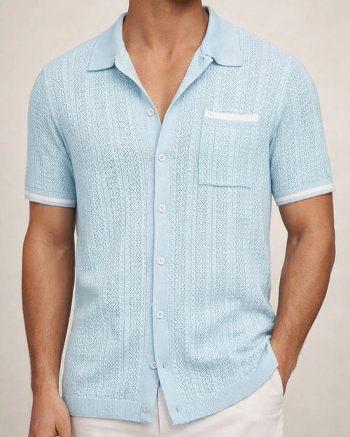 Men's New Summer Short-Sleeve Shirt with Openwork Design and Casual Turn-down Collar | JRSEE:e6995087-d756-49b5-bb45-ab68845db53d