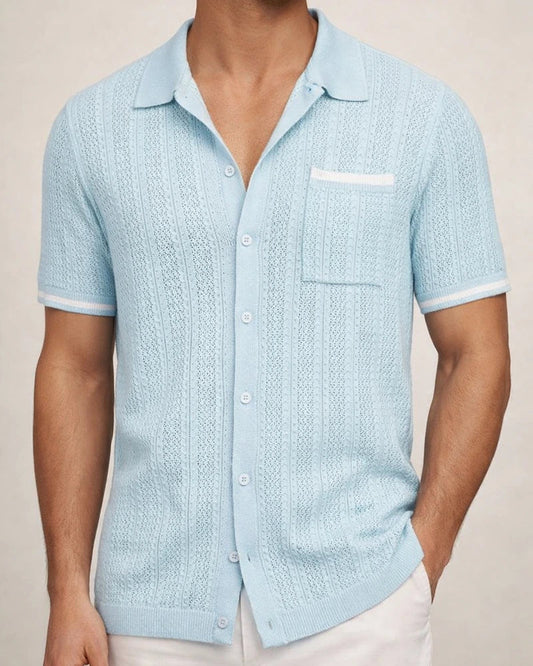 Men's New Summer Short-Sleeve Shirt with Openwork Design and Casual Turn-down Collar | JRSEE:e6995087-d756-49b5-bb45-ab68845db53d