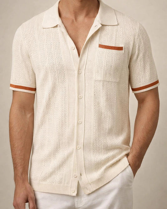 Men's New Summer Short-Sleeve Shirt with Openwork Design and Casual Turn-down Collar | JRSEE:4fcedc81-8f70-4a97-ac0a-167f77f0a027