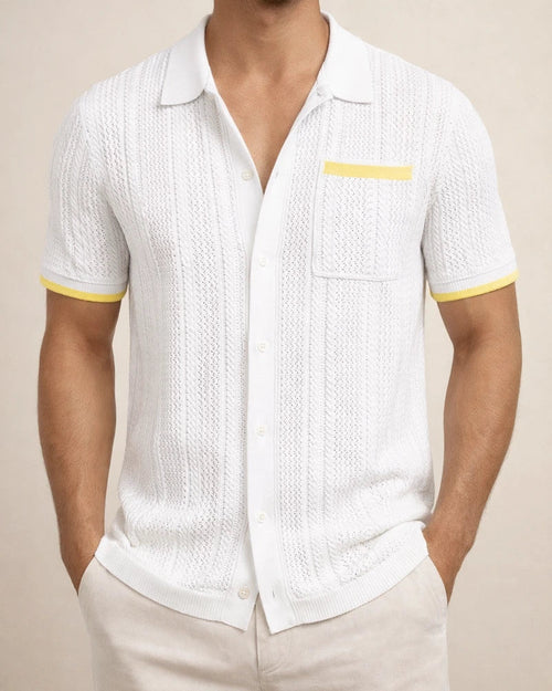 Men's New Summer Short-Sleeve Shirt with Openwork Design and Casual Turn-down Collar | JRSEE:c8df1bc2-847d-4d23-ba58-415f8a4e6838