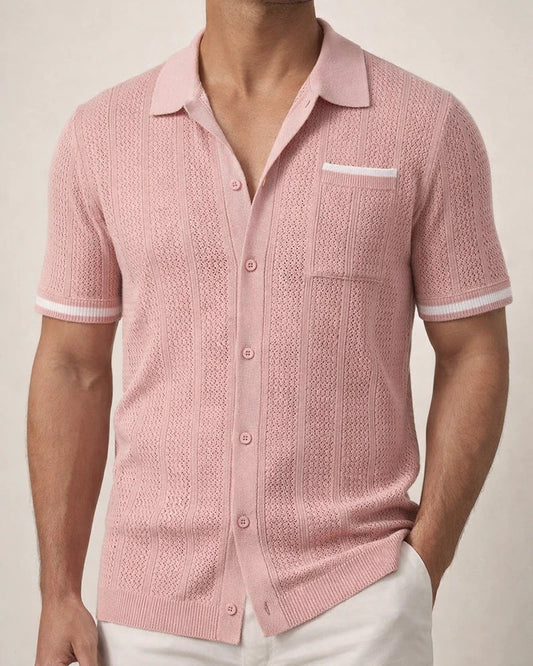 Men's New Summer Short-Sleeve Shirt with Openwork Design and Casual Turn-down Collar | JRSEE:4e1b5d24-343d-4d72-8585-04bc8ae989c4