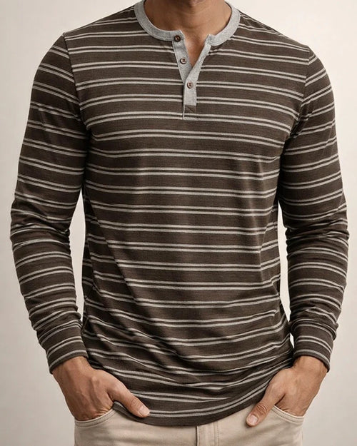 Men's Oversized Long-Sleeve T-shirt for Fall/Winter Men's Striped Henley Top | JRSEE:6ccc7a69-ec5b-4066-9c18-2eba3fe8581c