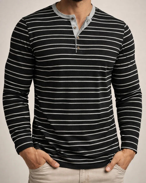Men's Oversized Long-Sleeve T-shirt for Fall/Winter Men's Striped Henley Top | JRSEE:c4a0178c-8f60-41f7-aa7e-1413c67a1fec