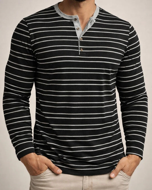 Men's Oversized Long-Sleeve T-shirt for Fall/Winter Men's Striped Henley Top | JRSEE:c4a0178c-8f60-41f7-aa7e-1413c67a1fec