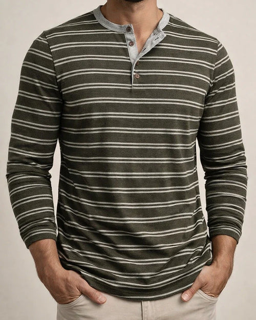 Men's Oversized Long-Sleeve T-shirt for Fall/Winter Men's Striped Henley Top | JRSEE:bf4095d8-d05d-4c39-a628-77fa1a8a41b2